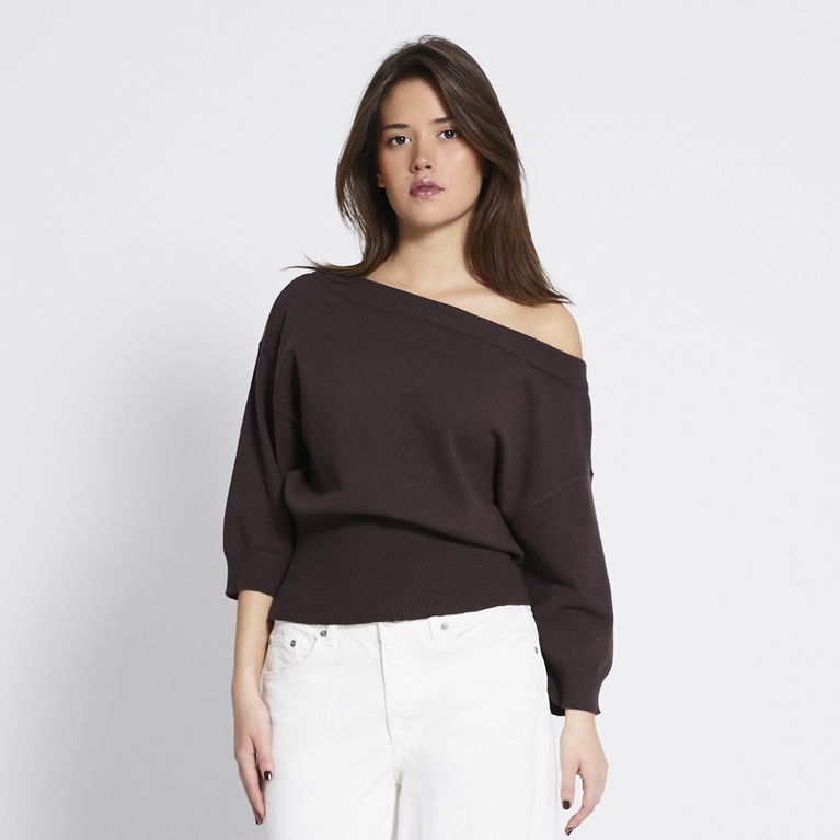 Off-shoulder knit sweater "Adriana" Brown